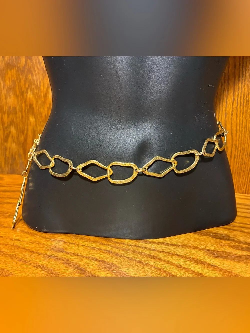 Y2K Vintage Gold Hammered Geometric Link Chain Belt Boho One Size
